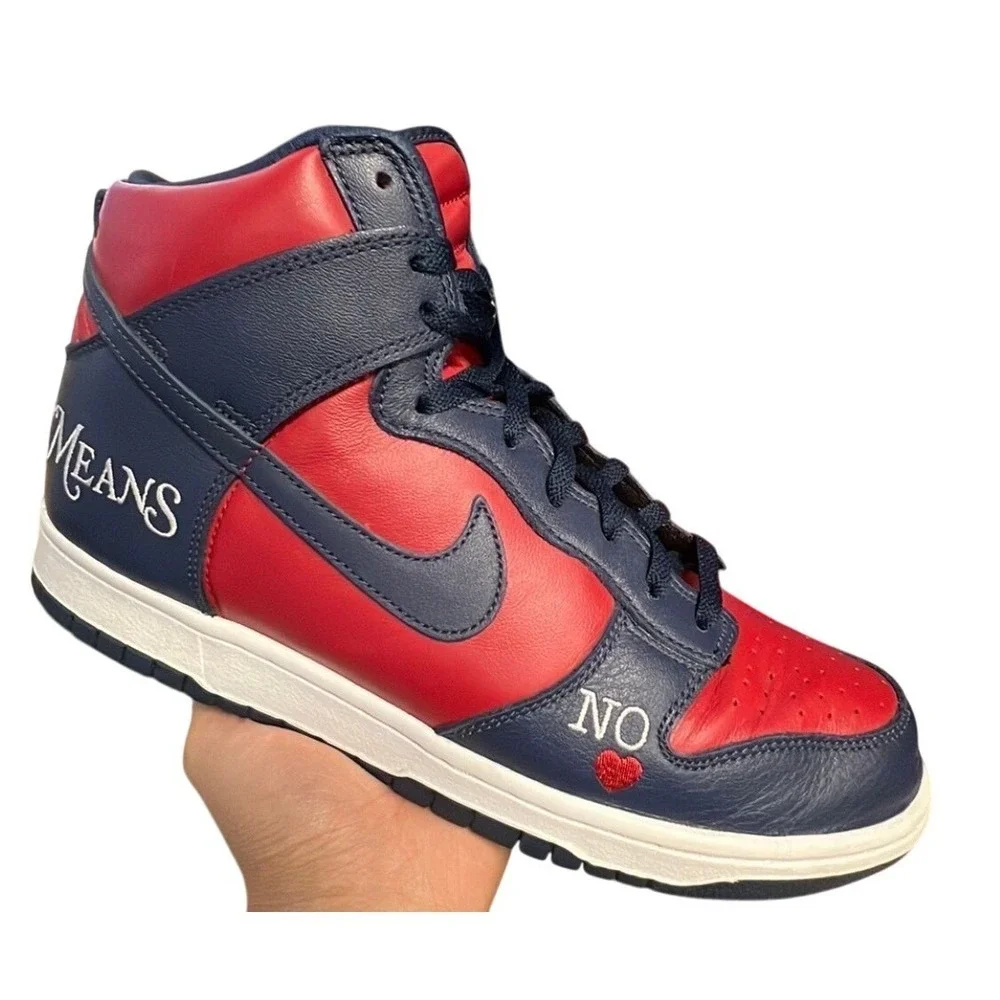 Nike x Supreme Dunk SB High By‎ Any Means Navy Red Sneakers Shoes Men's Size 11